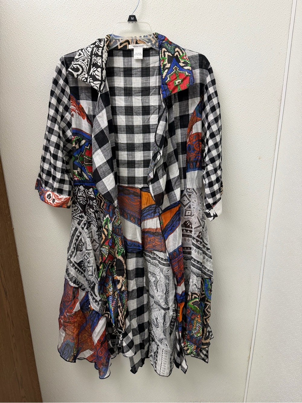 Bohemian Patchwork Black & White Check Trench Coat